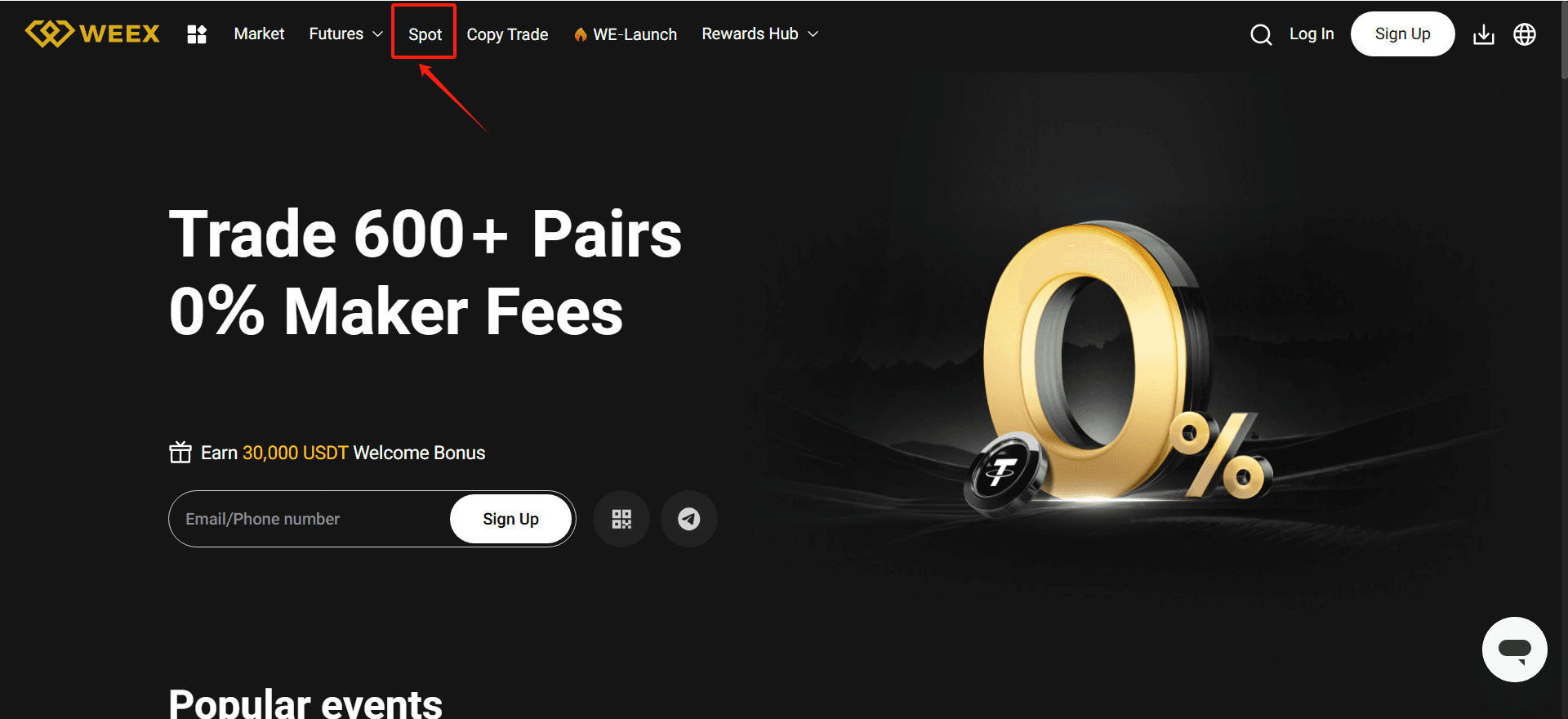 Click Spot Trading Section On WEEX