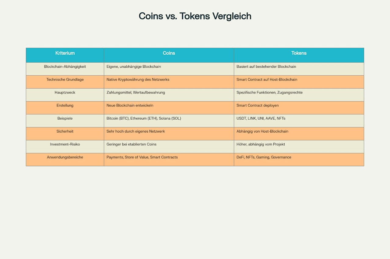 Coins vs. Tokens: Der Unterschied einfach erklärt
