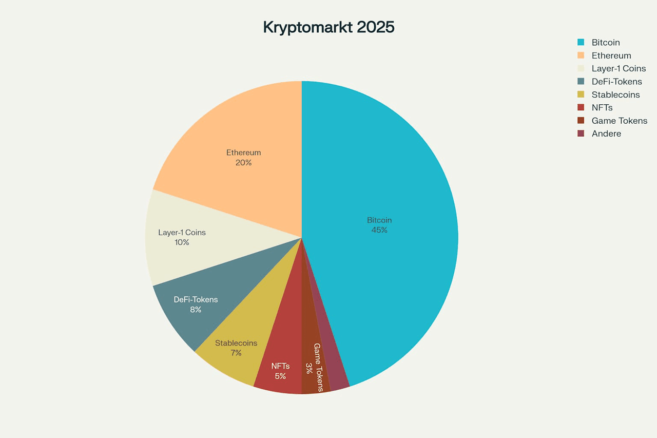 Marktkapitalisierung im Kryptomarkt 2025: Verteilung auf Coins und Token-Typen