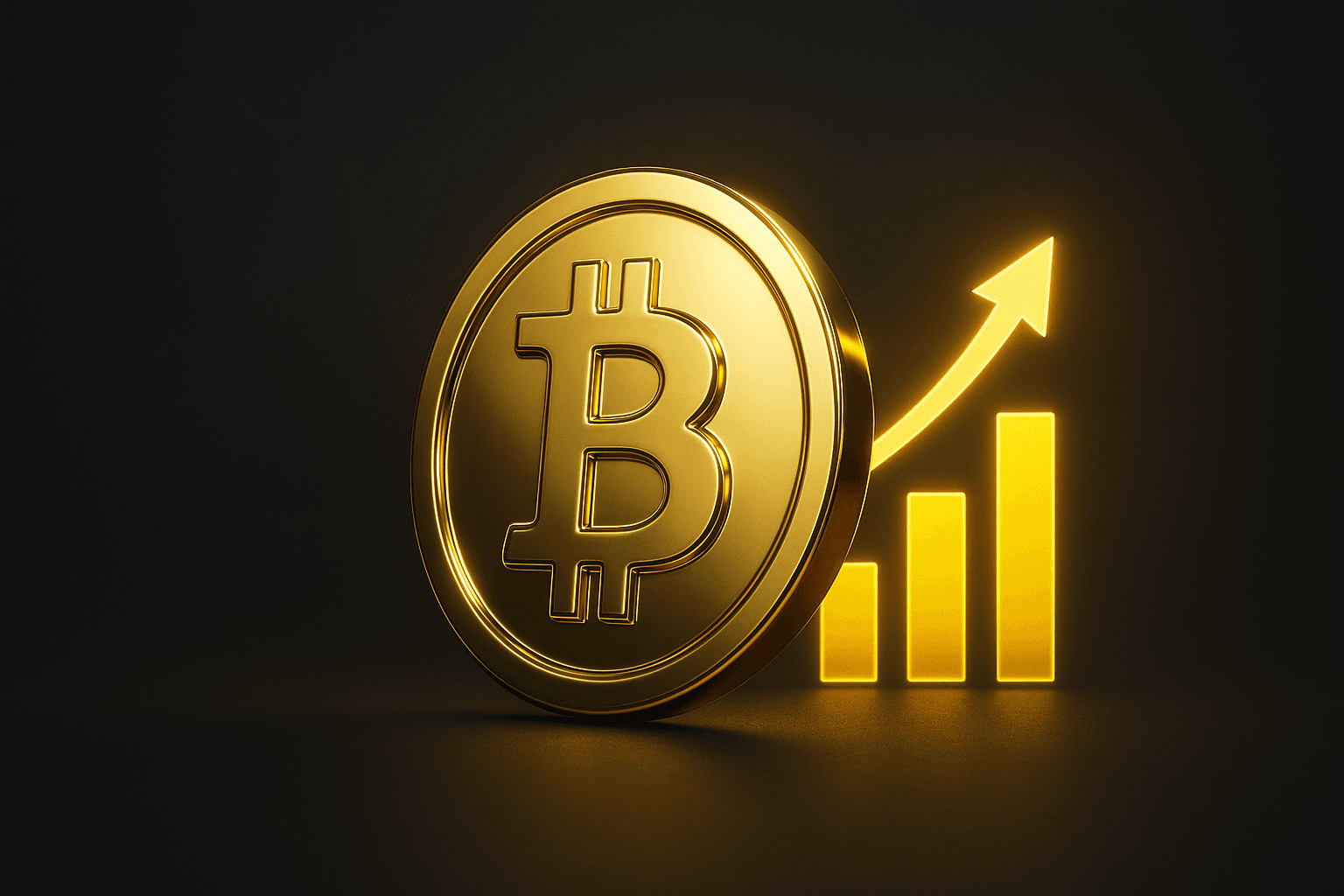 Bitcoin-Grafik mit goldenem Kursanstieg, Symbol für wachsendes Interesse und steigenden Marktpreis der Kryptowährung.