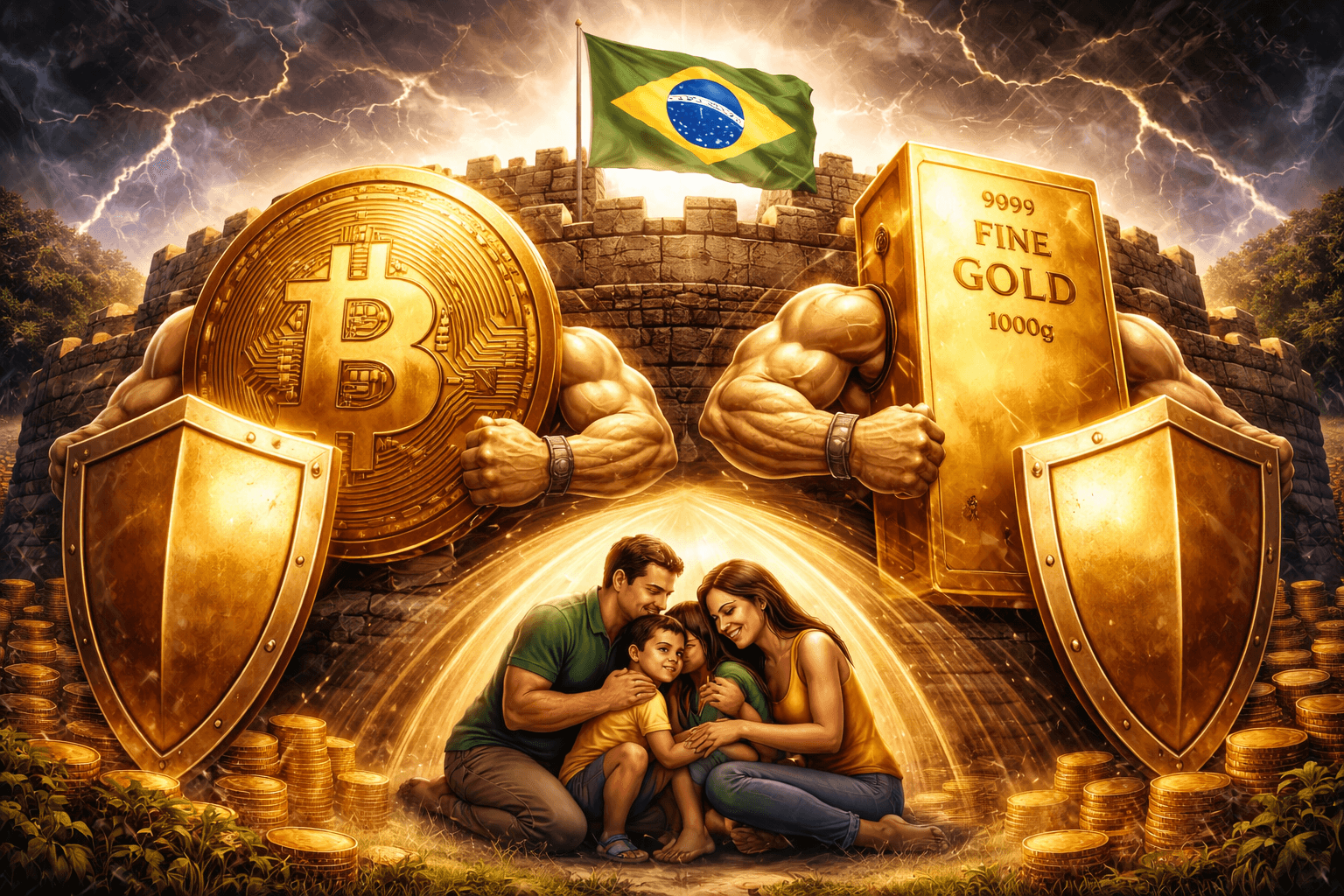 como se proteger com ouro ou Bitcoin no Brasil 2026