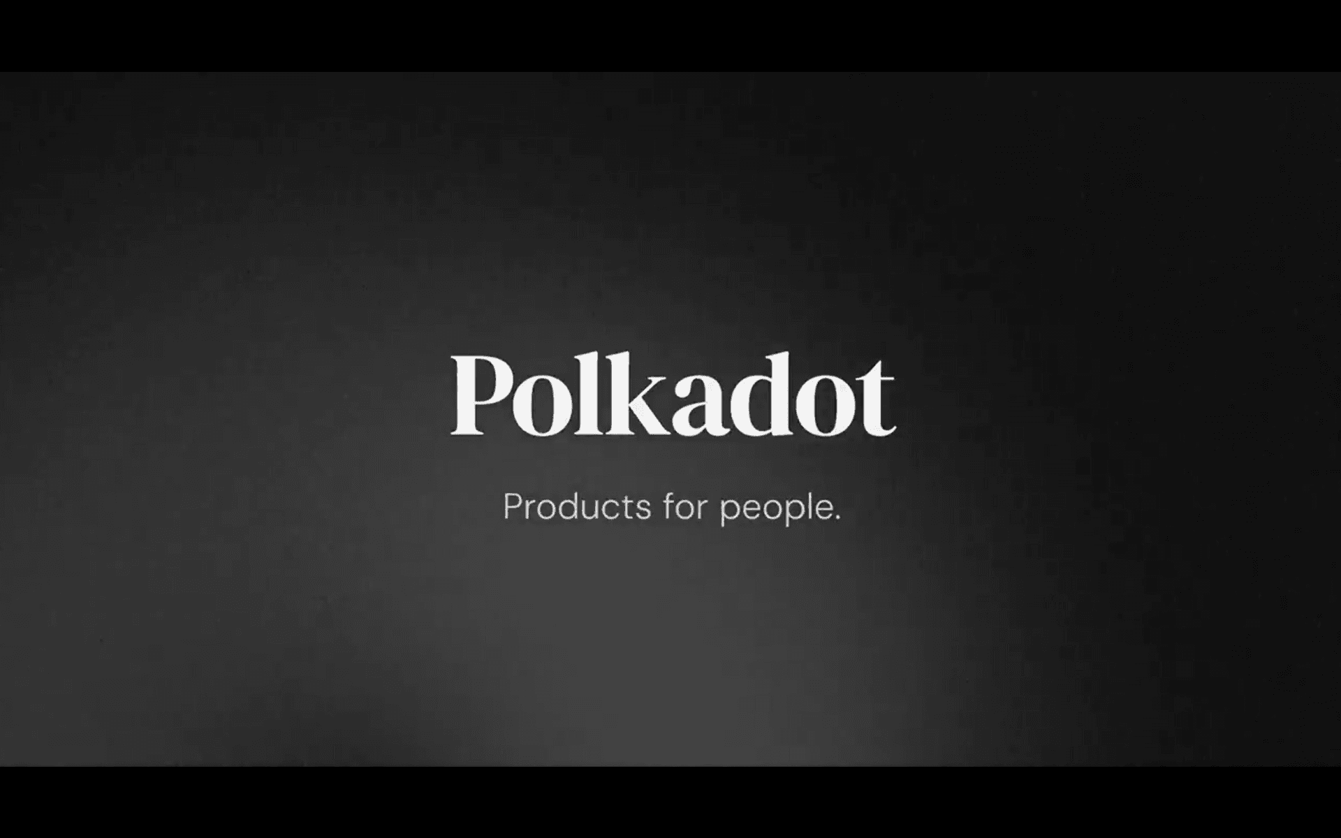 Polkadot Markenbild mit Logo und Claim „Products for people“ auf dunklem Hintergrund – modernes Branding für eine nutzerzentrierte Multi-Chain-Blockchain.