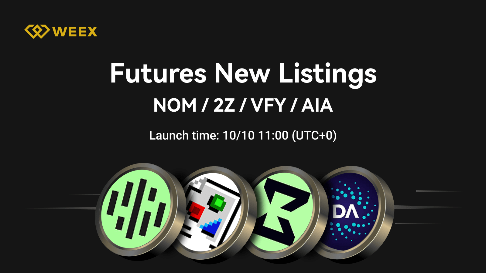 WEEX Lists NOM, 2Z, VFY, AIA USDT Futures Contracts