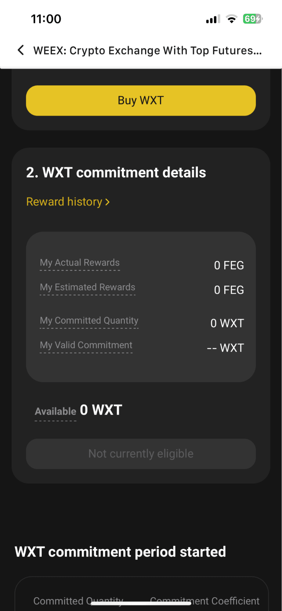 WXT commitment reward history On APP