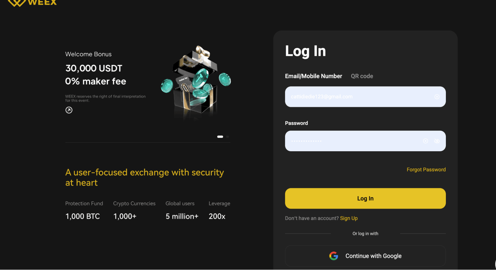 Sign Into Your WEEX Account