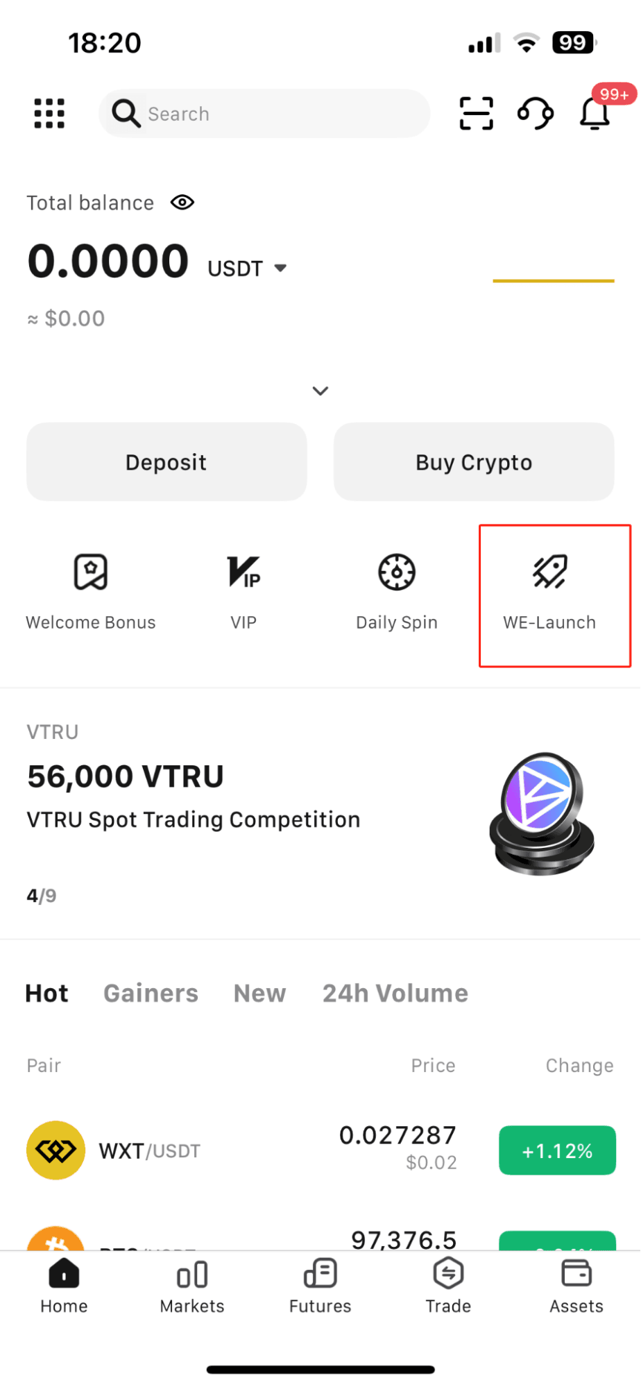 WEEX We-Launch on APP