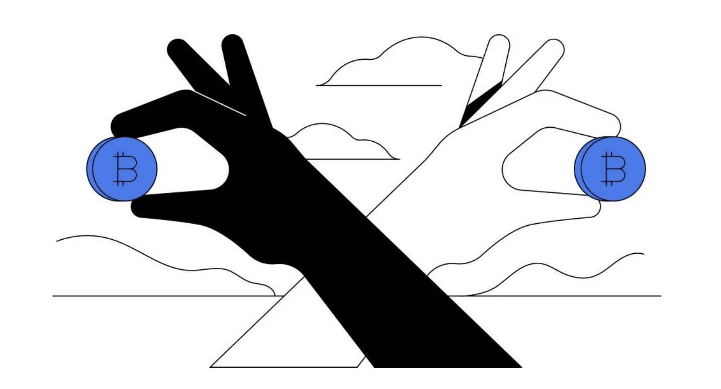 Illustration of a double-spend attack, showing the same Bitcoin being used in two transactions at the same time