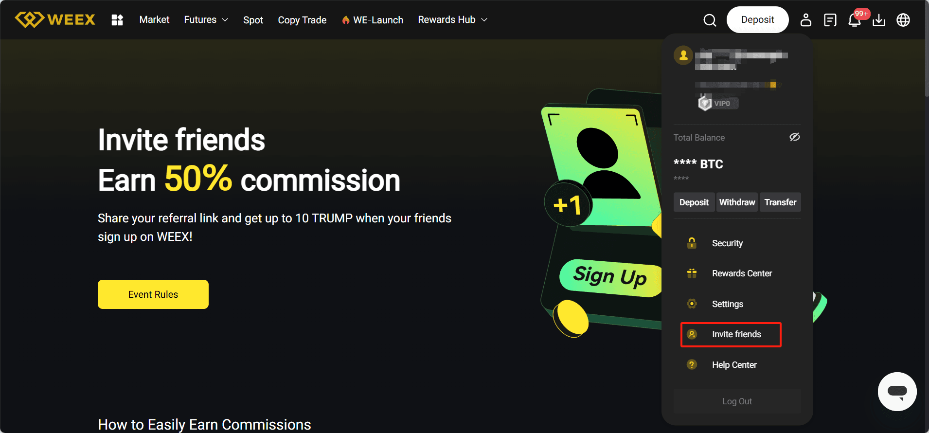 Invite Friends On WEEX