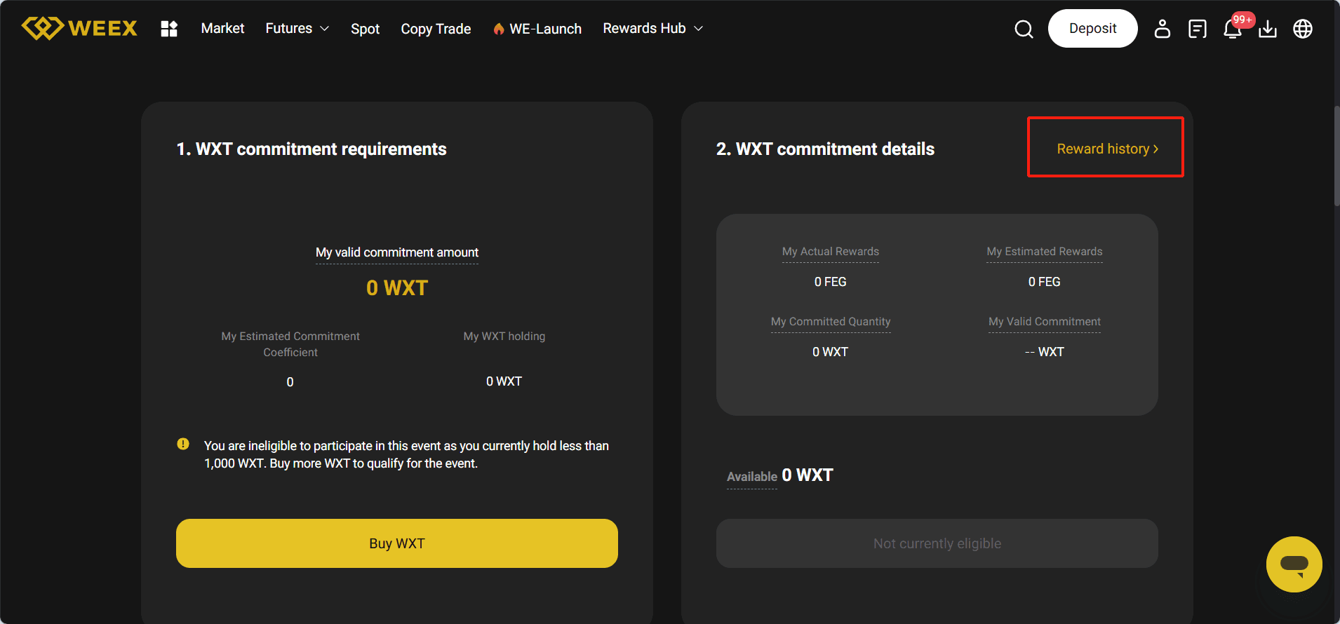 WXT commitment reward history