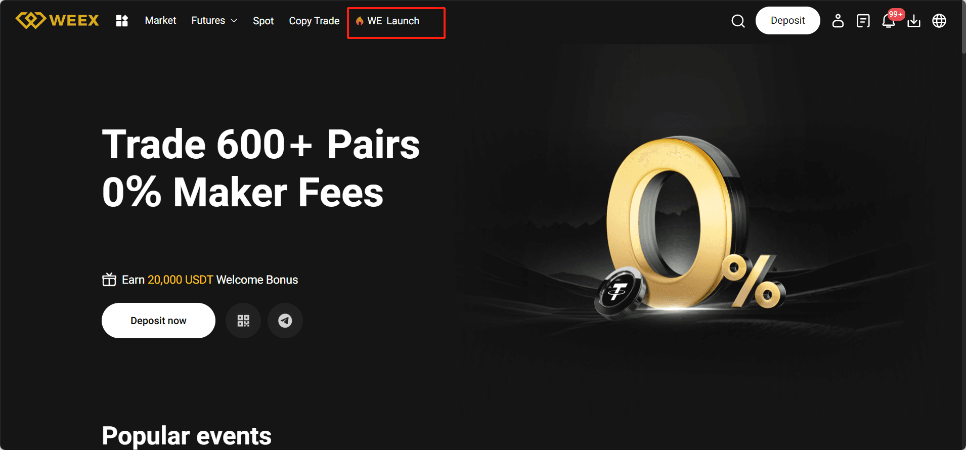 WEEX We-Launch in the navigation bar