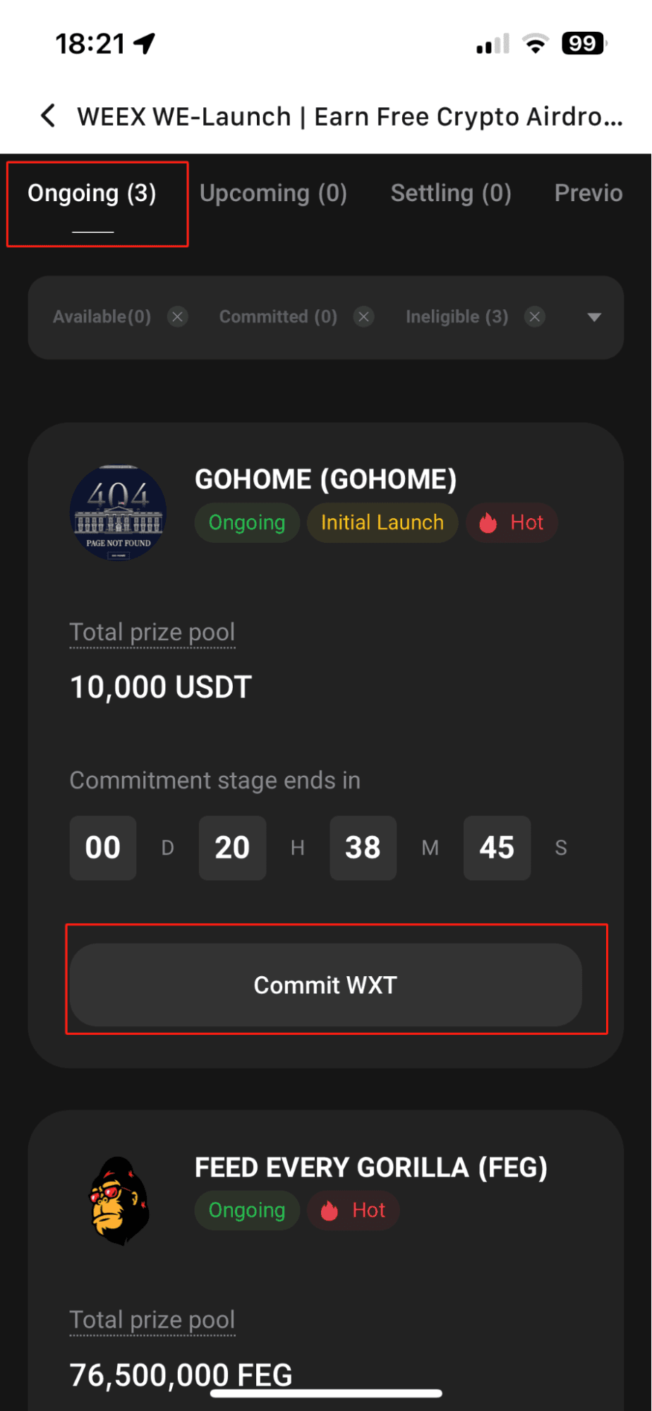 WEEX WE-Launch: Commit WXT On APP